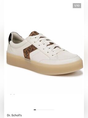 Dr. Scholl’s Size 9 Madison Lace Ivory Vegan Sneakers Leopard Accent Nonskid EUC